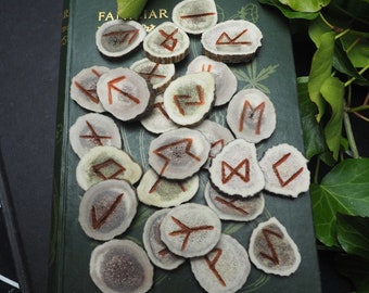 25 Elder Futhark Carved Antler Runes  - Red Ochre - Pagan, Norse, Witchcraft, Divination