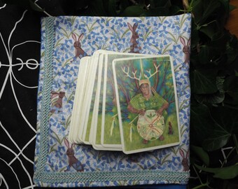 Hare & Bluebell Witches Altar or Divination Reading Cloth for Ogham, Tarot or Runes, Witchcraft, Pagan, Spring, Ostara