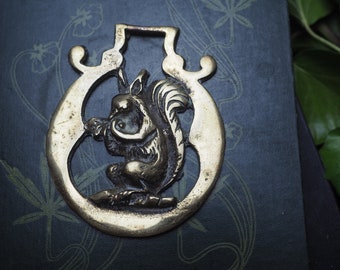 Vintage or Antique Squirrel, Horse Brass - For the Curiosity - Folk Magic, British, Pagan, Wisdom - Rare