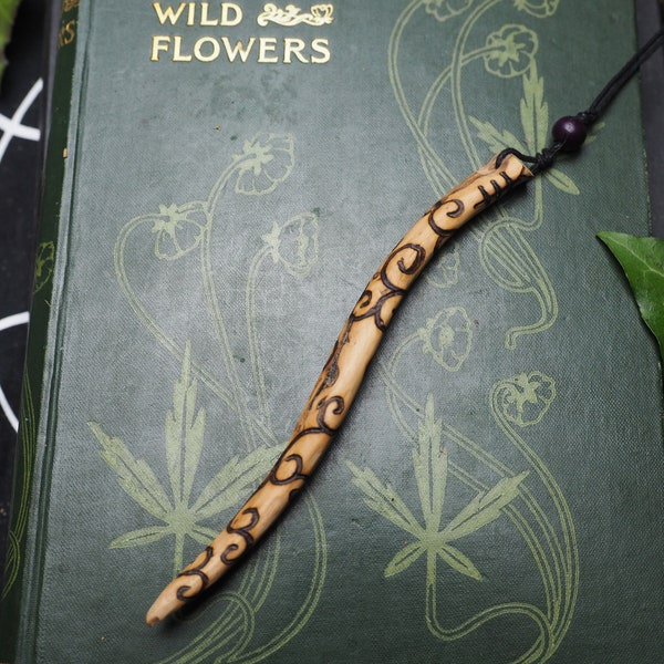 English Heather Wood Spiral Wand pendant - For Love -  Pagan - Wicca - Witchcraft -  Ogham tree