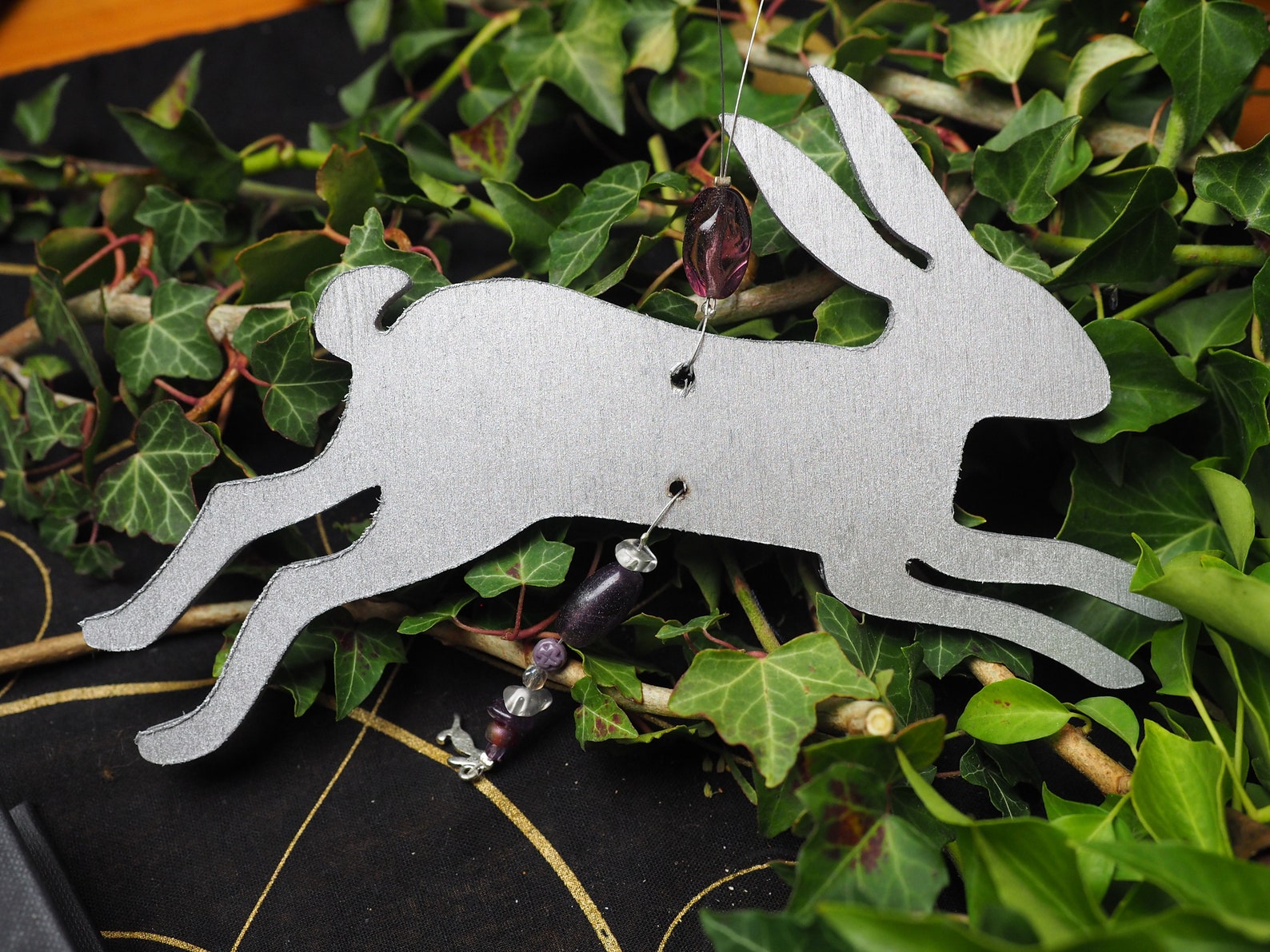 Leaping Silver Hare or Rabbit Hanging Altar Ornament - Window Hanger ...