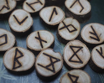 Rare Ash ROOT Wood Elder Futhark Runes - with Bag - Pagan, witchcraft, divination, norse