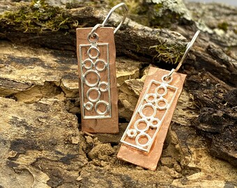 Sterling silver and hammered copper earrings