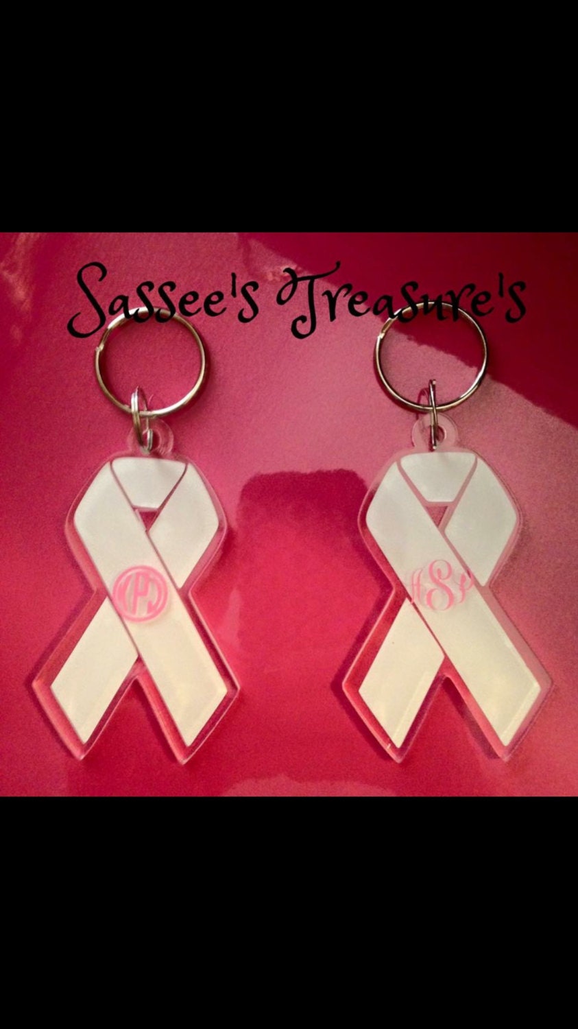 Monogram Ribbon keychain / breast cancer awareness keychain / Etsy