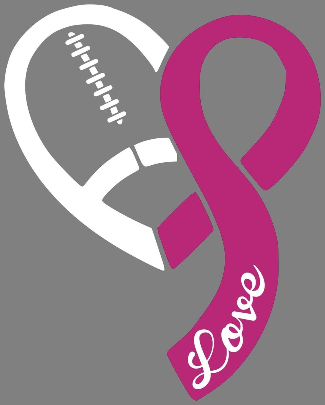 Iron on Football Ribbon Heart Decal / Iron on Pink Ribbon / Etsy