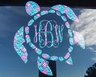 Car Decal Sea Turtle  / sea turtle Monogram Decals / Yeti Decals / Decals / sticky decals / lily inspired sea turtle decal / sea turtle deca