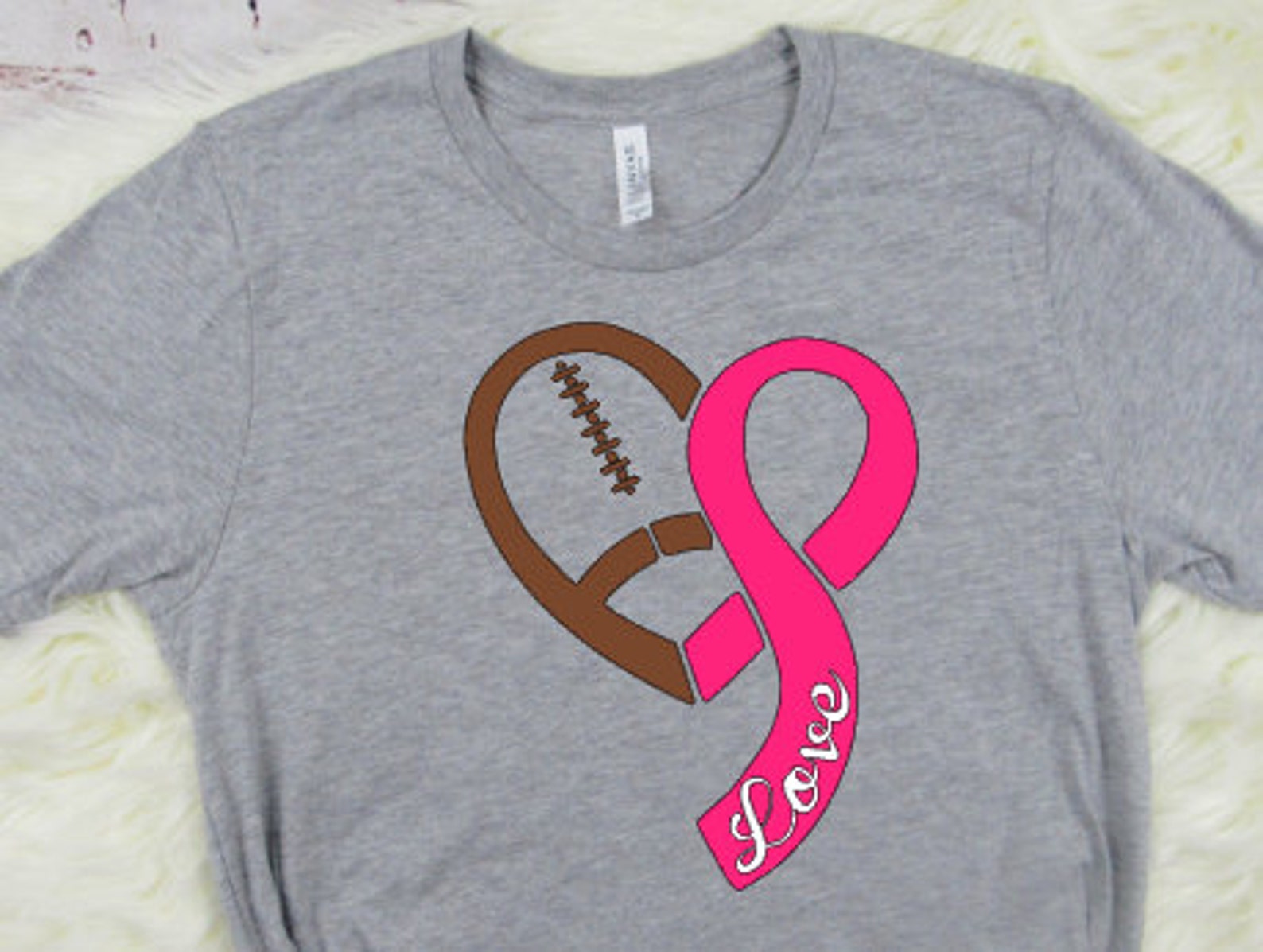 Iron on Football Ribbon Heart Decal / Iron on Pink Ribbon / Etsy