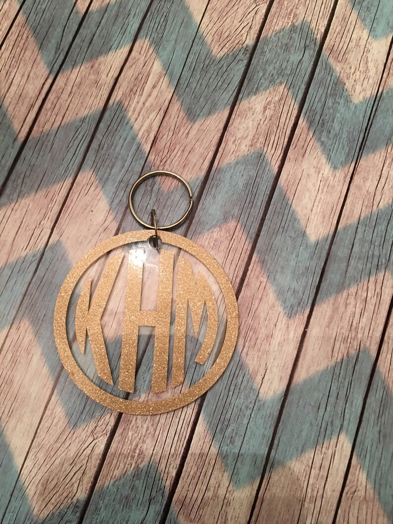 Monogram keychain / Glitter Monogram Keychain / circle Etsy