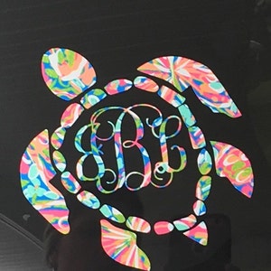 Car Decal / sea turtle Monogram Decals / Yeti Decals / Decals / sticky decals / lily inspired sea turtle decal / sea turtle decal image 1