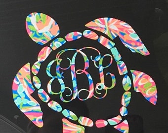 Car Decal / sea turtle Monogram Decals / Yeti Decals / Decals / sticky decals / lily inspired sea turtle decal / sea turtle decal