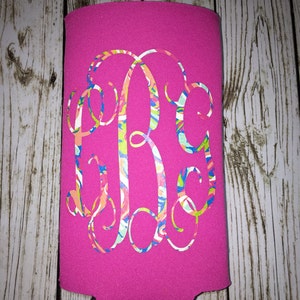 Slim Can Lily inspired Monogrammed Can Cooler / can holder / lily can holder / lily decal / lily monogram / tall can holder/  can cooler