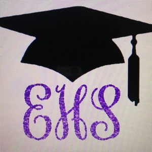 Iron on Graduation Cap Monogram Decal / Glitter Monogram / - Etsy