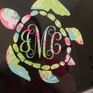 Car Decal / sea turtle Monogram Decals / Yeti Decals / Decals / sticky decals / lily inspired sea turtle decal / sea turtle decal image 4