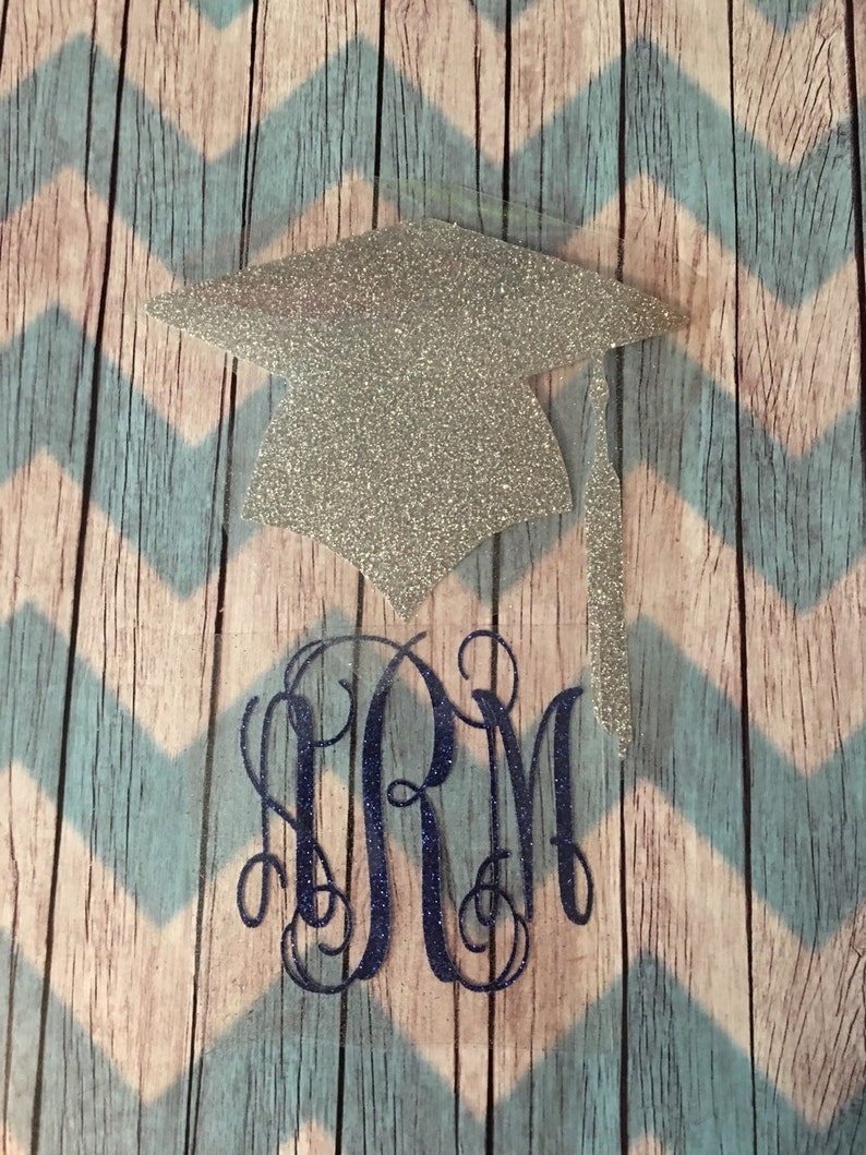 Iron on Graduation Cap Monogram Decal / Glitter Monogram / - Etsy