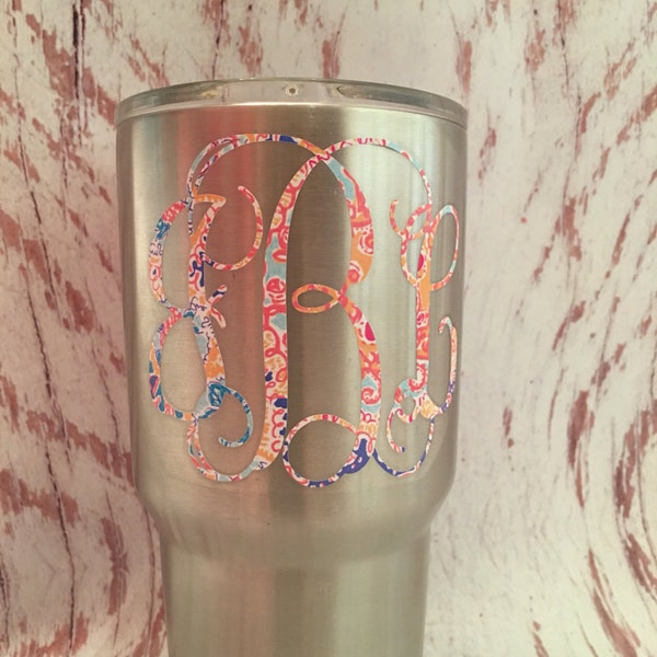 Monogram Decal / lily inspired Decals / adhesive decal / lily inspired print / yeti decal / lily inspired decal / car decal