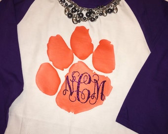 Iron on Monogram Paw / glitter monogram / paw print iron on / paw print shirt / monogram shirt