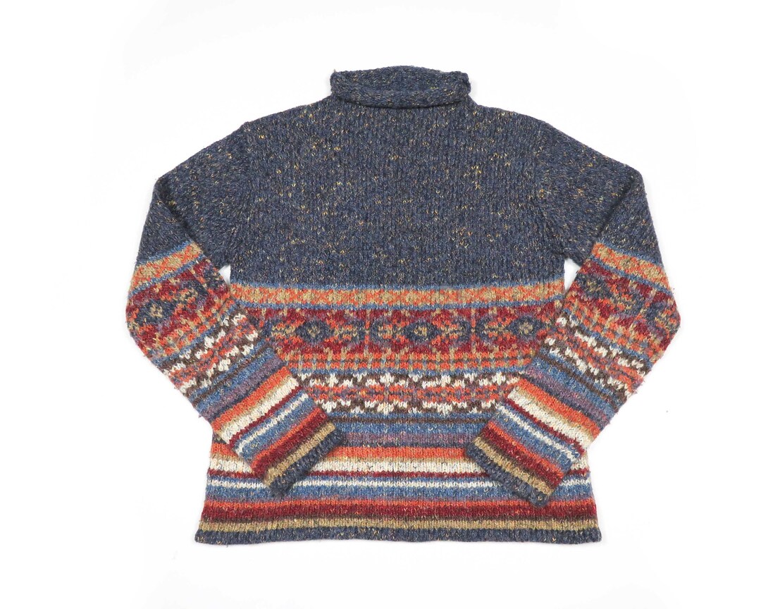 Vintage Striped Sweater. 1990s Knit Sweater. Purple, Orange, White, Red