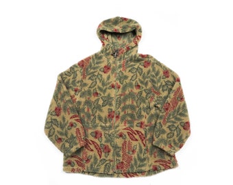 Vintage Woolrich Original Outoorwear Fleece Jacket. Flower and Leaf Pattern. Zipper Coat. High Collar. Women's Size Large