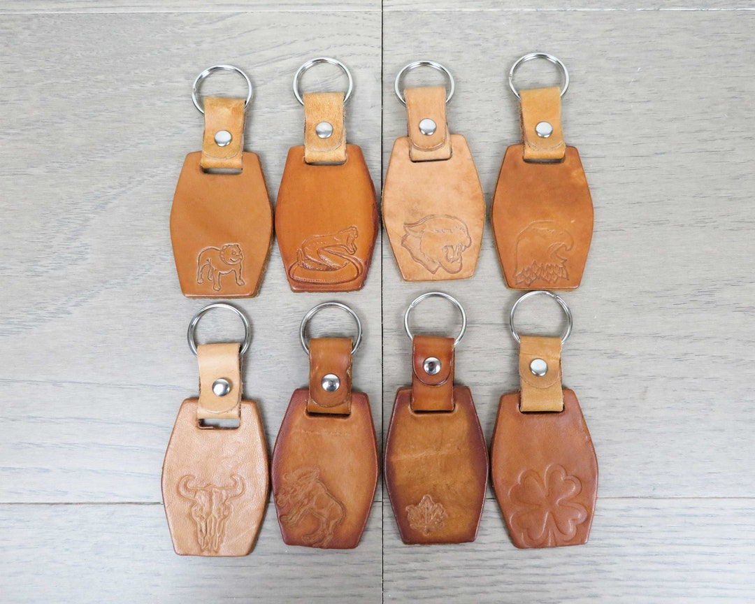 Vintage Leather Keychain. Tooled Leather Keychain. Stamped Leather. Etsy