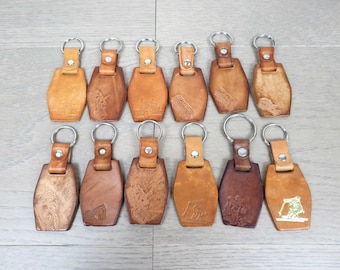 Vintage leather keychain. Tooled leather keychain. Stamped leather.