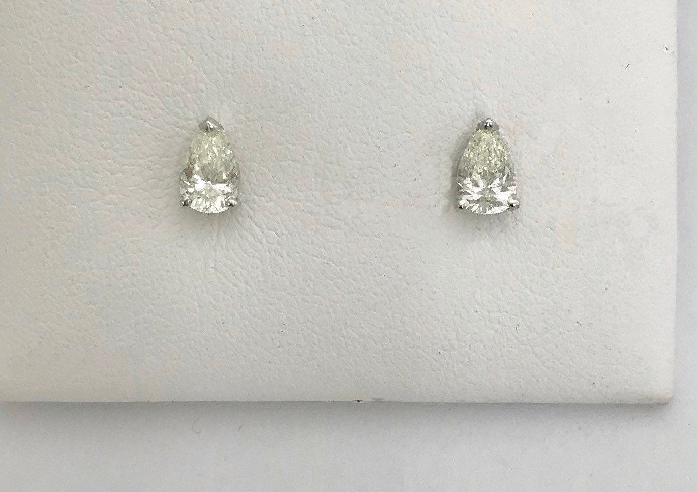 1 Carat Diamond Stud Earrings Pear Cut Teardrop Shape 14k White