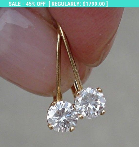 1//2 ct Round Real Diamond Drop Dangle Earrings 14K Yellow Gold Over