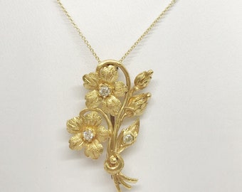22K Floral Bouquet Flower Bunch with Diamonds Pendant - Yellow Gold by Luxinelle