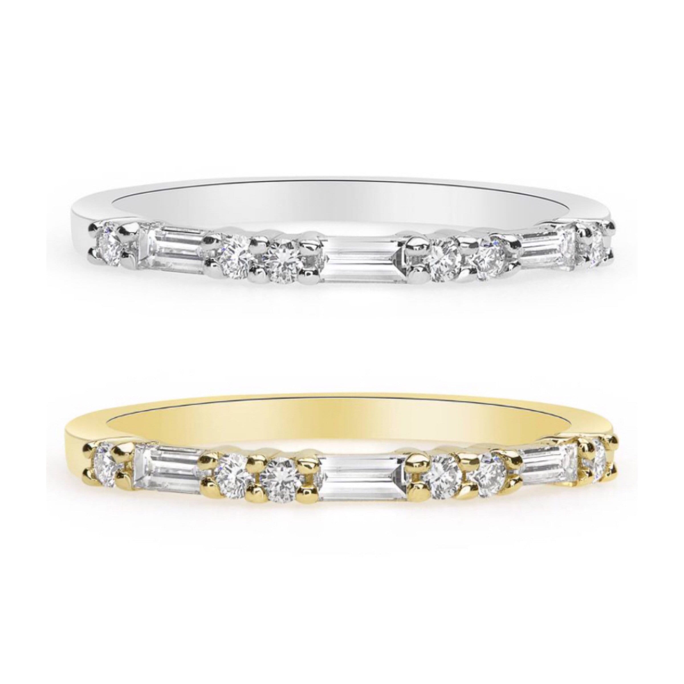 Wedding Band Baguette and Round Diamonds 14K Yellow Gold Etsy