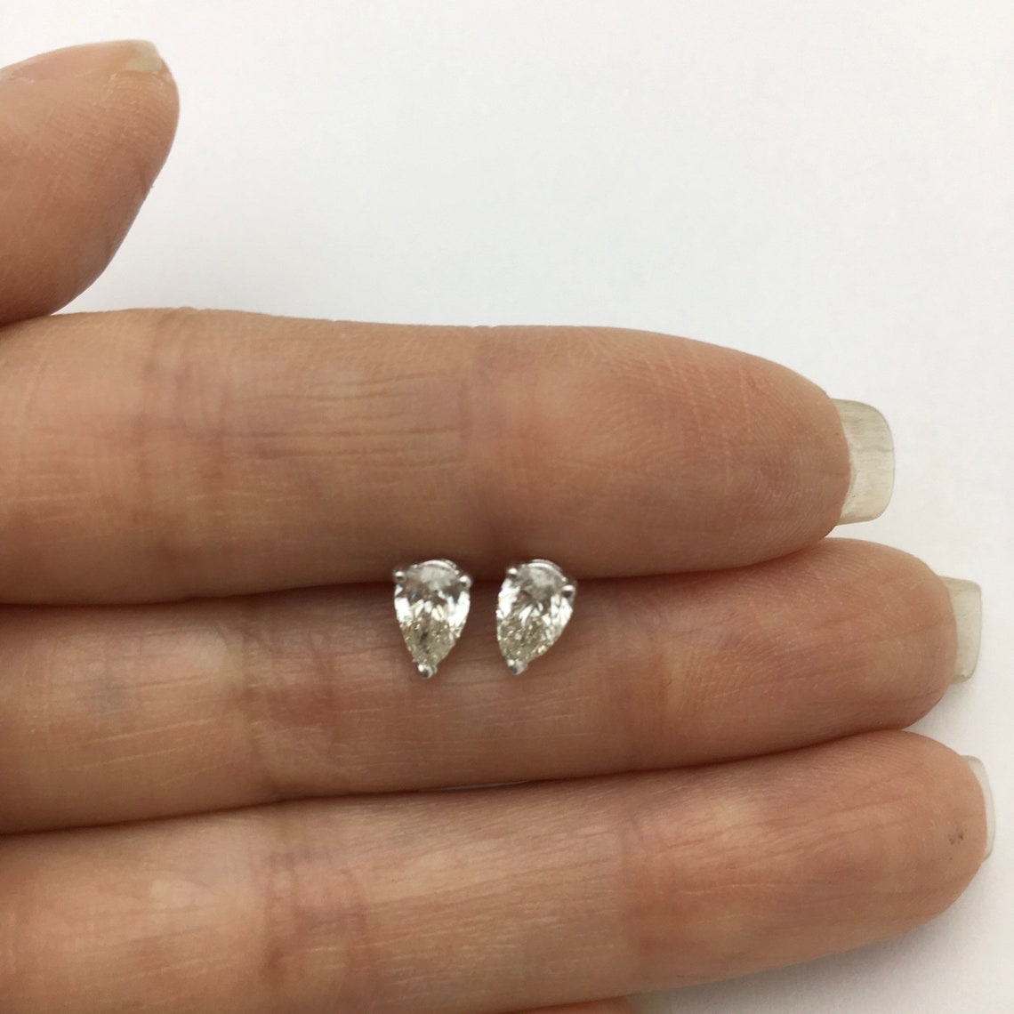 1 Carat Diamond Stud Earrings Pear Cut Teardrop Shape 14K Etsy