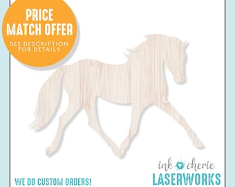 Birch Wood Trotting Horse Cutout: DIY Craft Shape