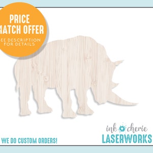 Wood Rhino Cutout, Wooden Craft Supplies, Wood Crafting Shapes, Kids Crafts, Laser Cut Wood Shape for Crafting, Animal Shape Cutout
