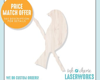 Birch Wood Bird Cutout: Unfinished Laser Cut Craft Shape