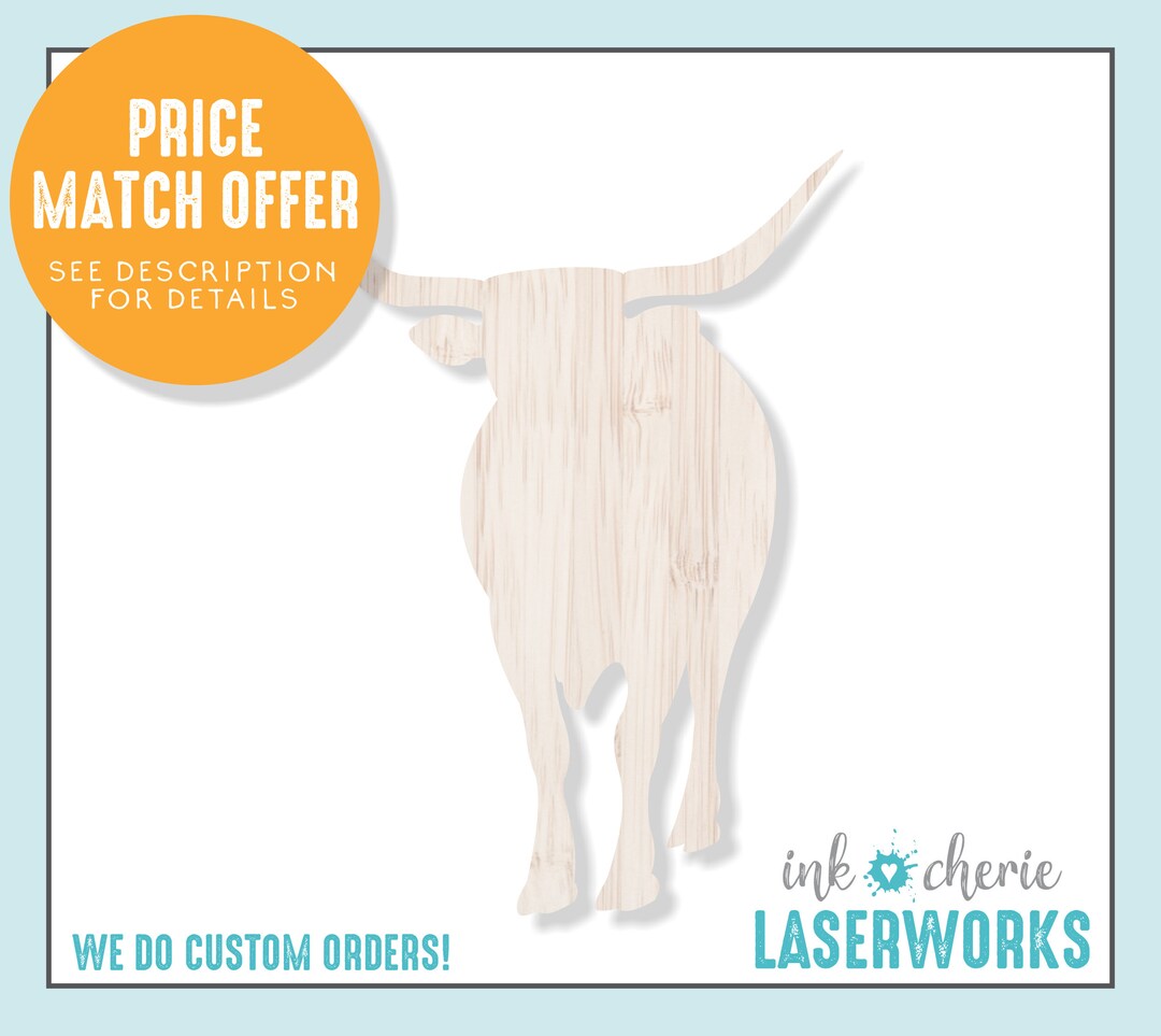 Longhorn Wood Cutout - 6 Inch Texas Steer Horn MDF Shape For Crafts & Decor