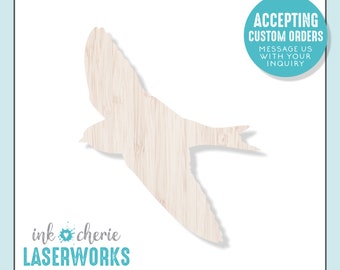 Laser Cut Birch Wood Swallow: Unfinished Craft Bird Shape