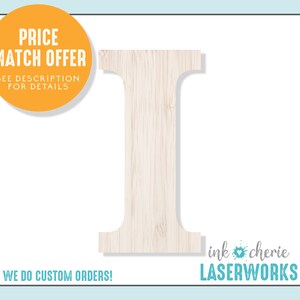 Letter I Cutout Shape, Wood Alphabet Crafting Cutout, DIY Letter Wall Decor, Wood Crafting Shape, Capital Letter Craft Cutout, Blank Wood I
