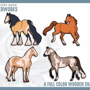 Full Color Wooden Horse Cutouts: Laser Cut Birch Wood Craft Shapes