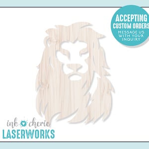 Laser Cut Wood Lion Head: Birch Craft Shape
