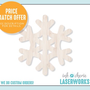 Laser Cut Birch Wood Snowflake: Unfinished Craft Shape