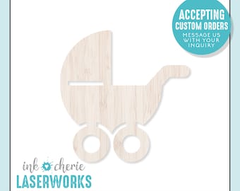 Birch Wood Baby Carriage Cutout: DIY Craft Shape