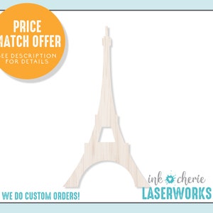 Eiffel Tower Wood Cutout: Unfinished Birch, DIY Craft Shape