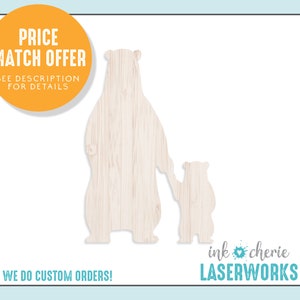 Birch Wood Bear Family Silhouette: Unfinished Laser Cut Shape