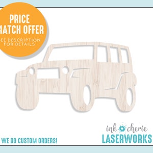 Jeep Cutout Shape: Paintable Birch Wood Vehicle Silhouette