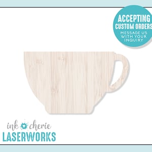 Laser Cut Coffee Cup Cutout: Birch Wood Craft Shape