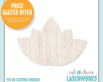 Birch Wood Lotus Cutout: Laser Cut Craft Shape, Flower Wall Decor