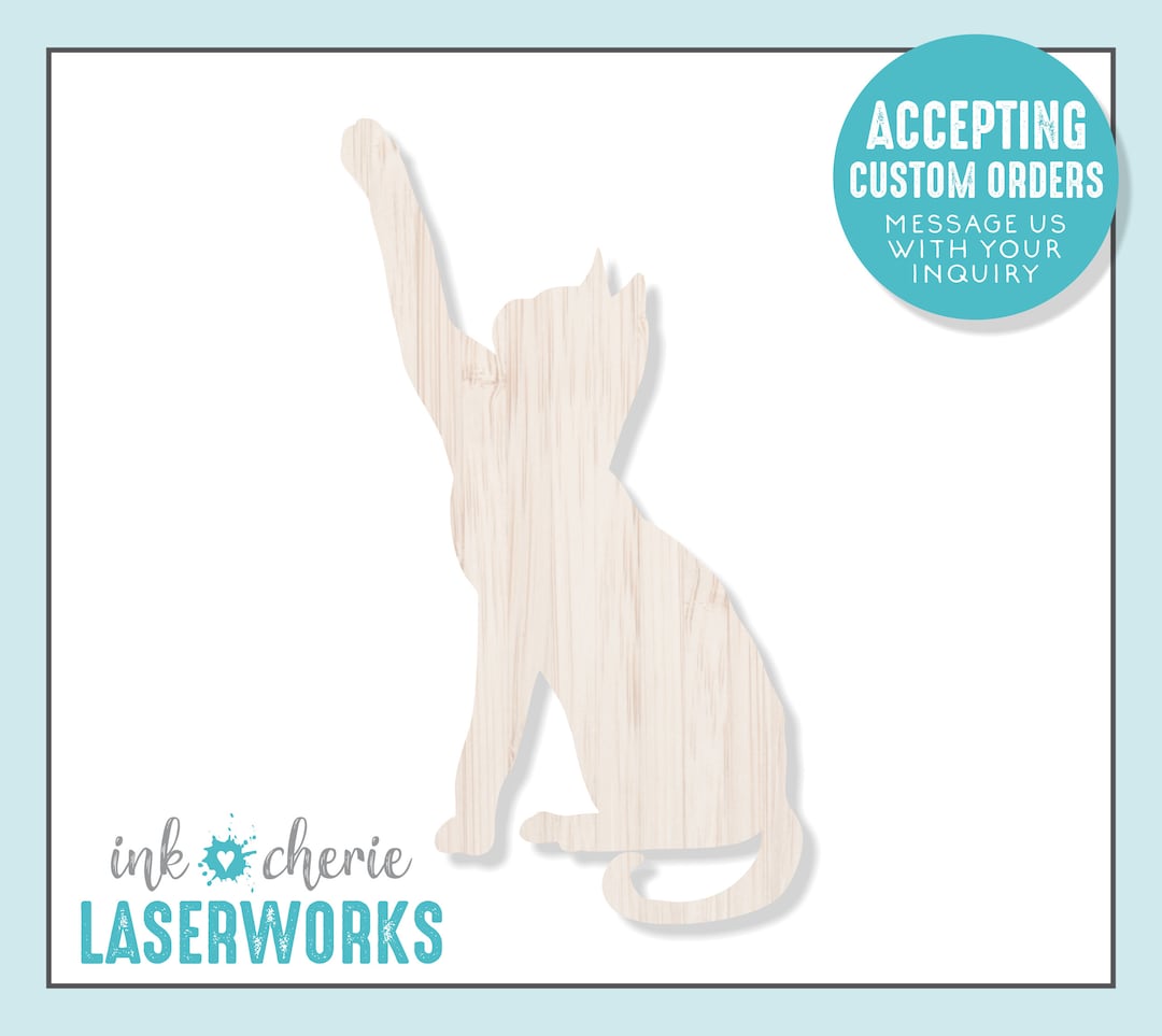 Wood Cat Cutout, Wooden Craft Supplies, Wood Crafting Shapes, Laser Cut