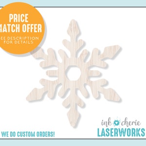 Laser Cut Wood Snowflake Cutout: Unfinished Birch Craft Shape