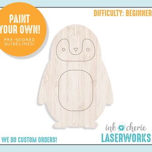 Penguin Paint by Line: Laser Cut Wooden Craft Shape