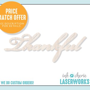 Laser Cut Thankful Wood Cutout: Unfinished Birch Craft Shape