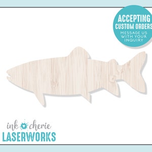Laser Cut Trout Shape: Unfinished Birch Wood Craft Cutout