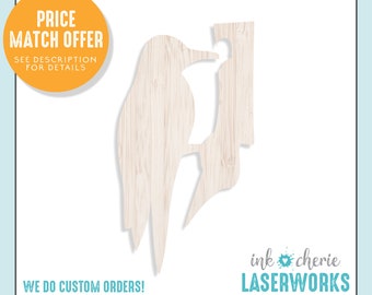 Woodpecker Shape: Unfinished Birch Wood Cutout, DIY Craft